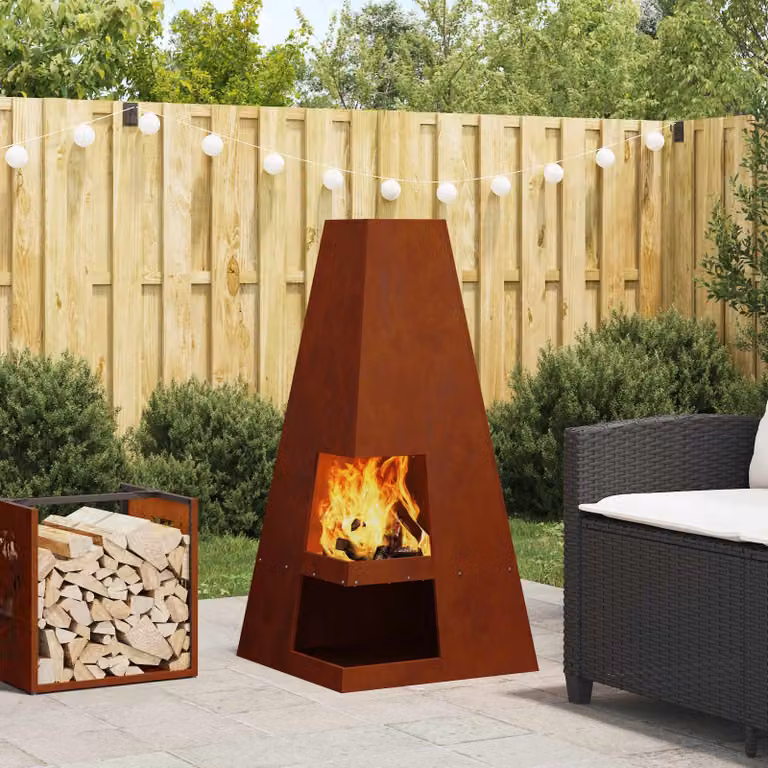 Braciere vidaXL in acciaio Corten color marrone L/P/H: 50 x 50 x 100 cm