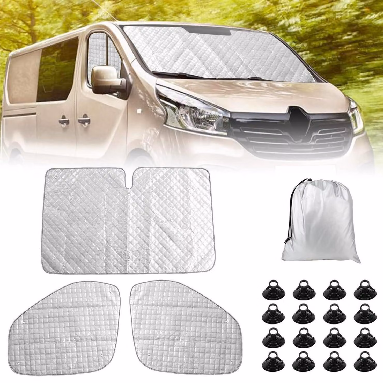 Tappetini per cabina passeggeri, set da 3 pezzi, per Opel Vivaro e Renault Trafic (modelli dal 2001 al 2014), con protezione UV, protezione solare e interni