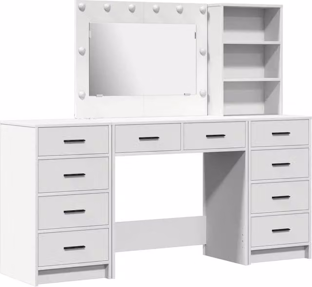 Toeletta | Tavolo da Trucco con cassetto 3 pz Bianco Legno multistrato