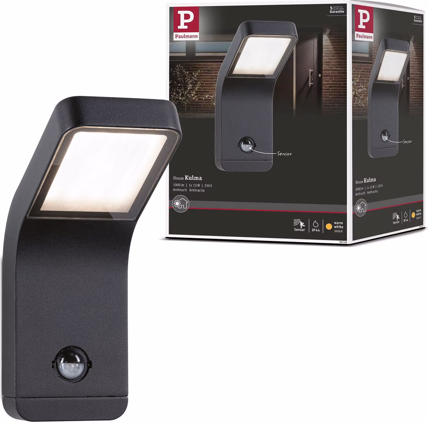 Paulmann Lampada da parete per esterni a LED Kulma Rilevatore di movimento crepuscolare (IR) resistente all'acqua di mare