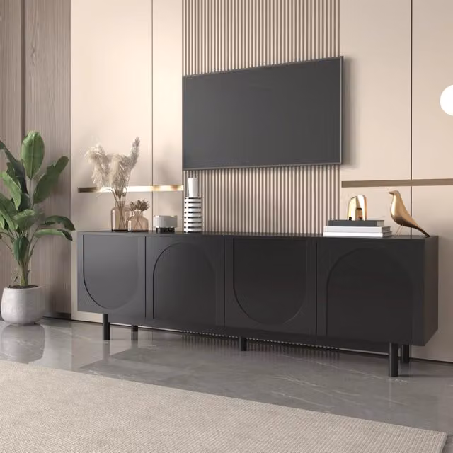 Mobile TV moderno nero - Zephmum- 175x38x56 cm, ripiani regolabili