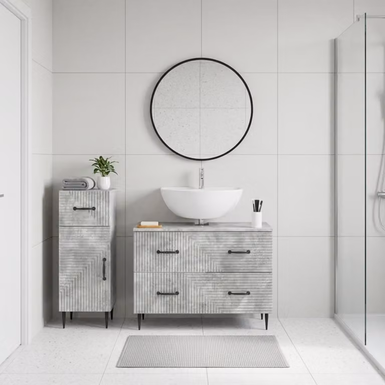 Set di mobili da bagno vidaXL HAARLEM composto da 2 pezzi, mobile lavabo e mobile contenitore, Grigio, design moderno con ante a cerniera e ripiani interni