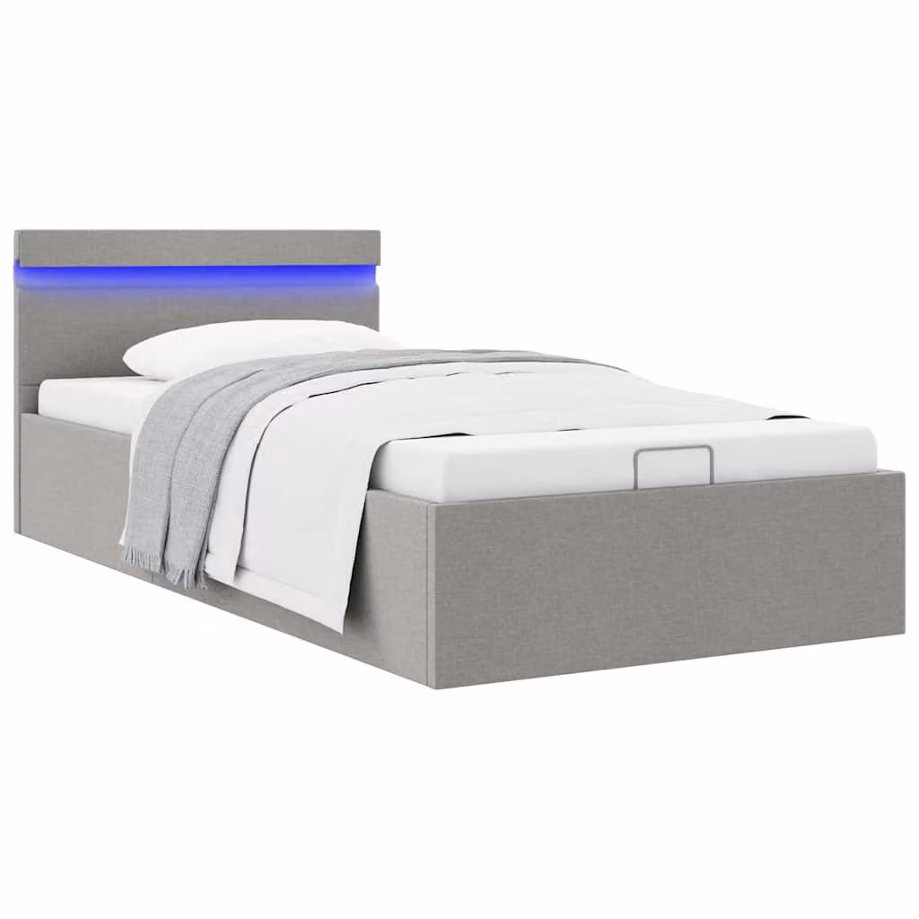 vidaXL Giroletto con Contenitore e Illuminazione LED con Porta USB Grigio Chiaro Tessuto 90x200 cm