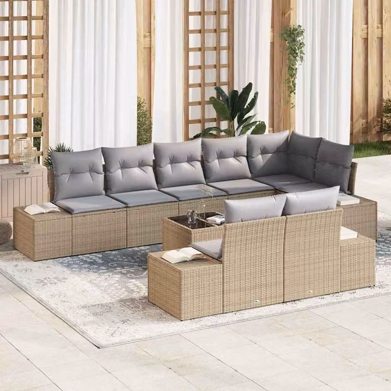 Maison Exclusive - Set di divani da giardino, 9 pezzi. Poly-rattan beige e grigio