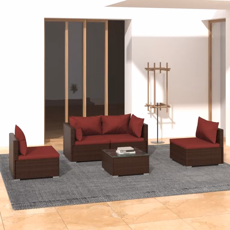 Maison Exclusive - Set da giardino da 5 pezzi con cuscini in polyrattan marrone