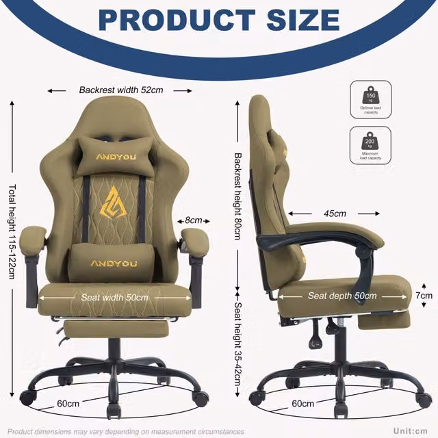 Sedia da Gaming Ergonomica ANDYOU Series in Ecopelle Verde con Poggiapiedi e Appoggiatesta per Casa e Ufficio