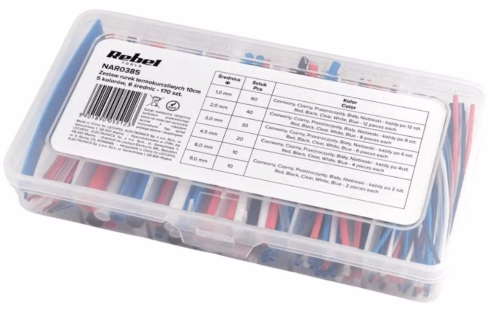 Set di tubi termorestringenti verniciati 170 pezzi, lunghezza 100 mm, Ø 1.6-9.5mm, CB-HFT, VW-1, vari colori