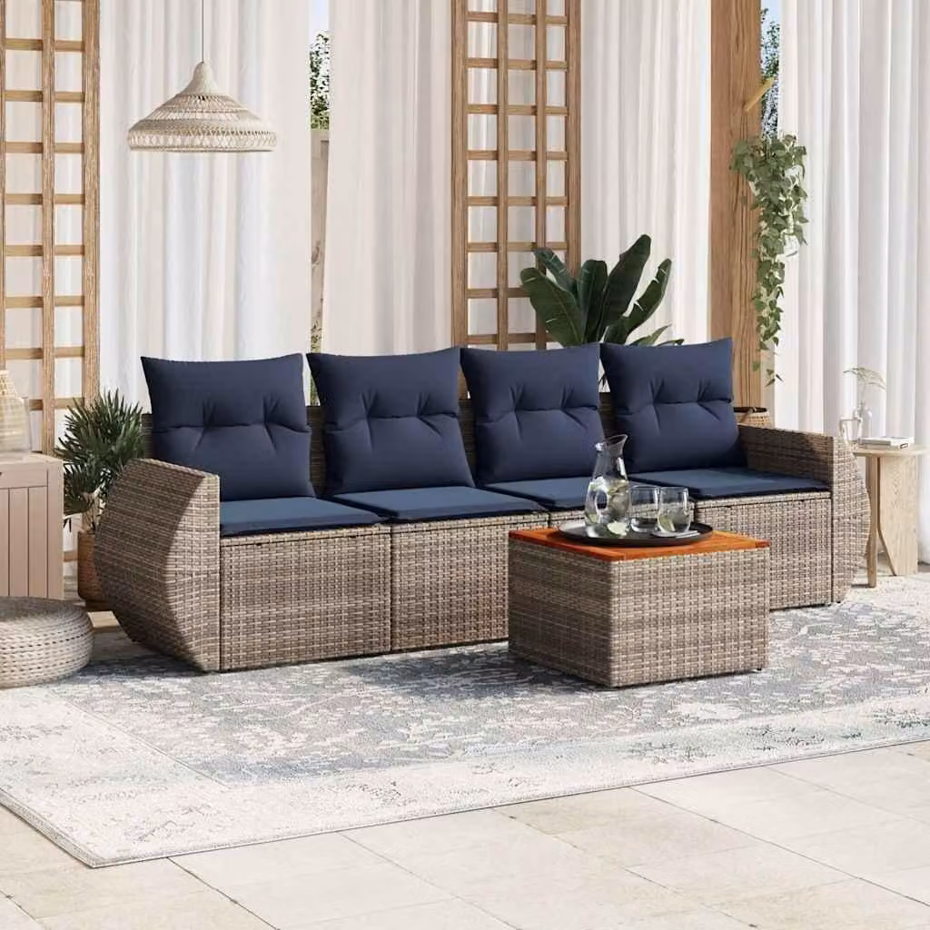 Maison Exclusive - Set di 5 divani da giardino con cuscini, grigio, polyrattan