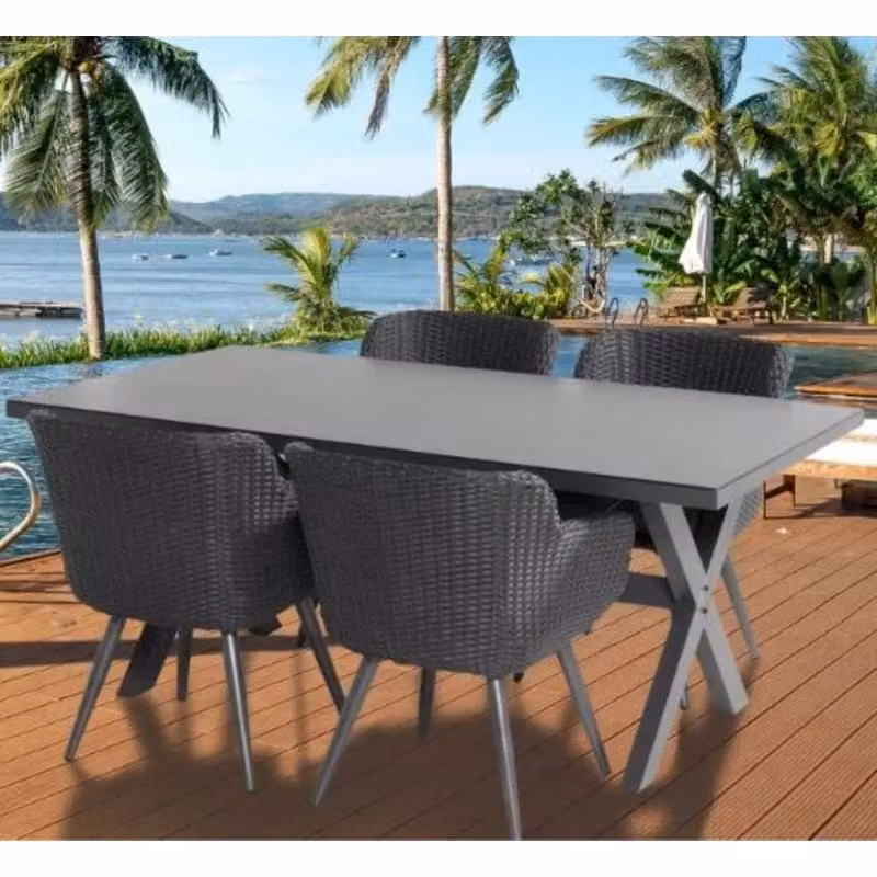Set tavolo da giardino SANTA CRUZ con piano in ceramica e 4 poltrone AMADORA in alluminio antracite - HARTMAN – 2