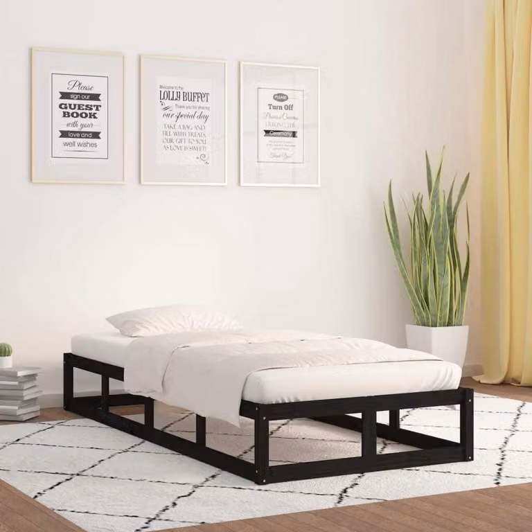The Living Store Letto in legno massiccio nero 75x190 cm