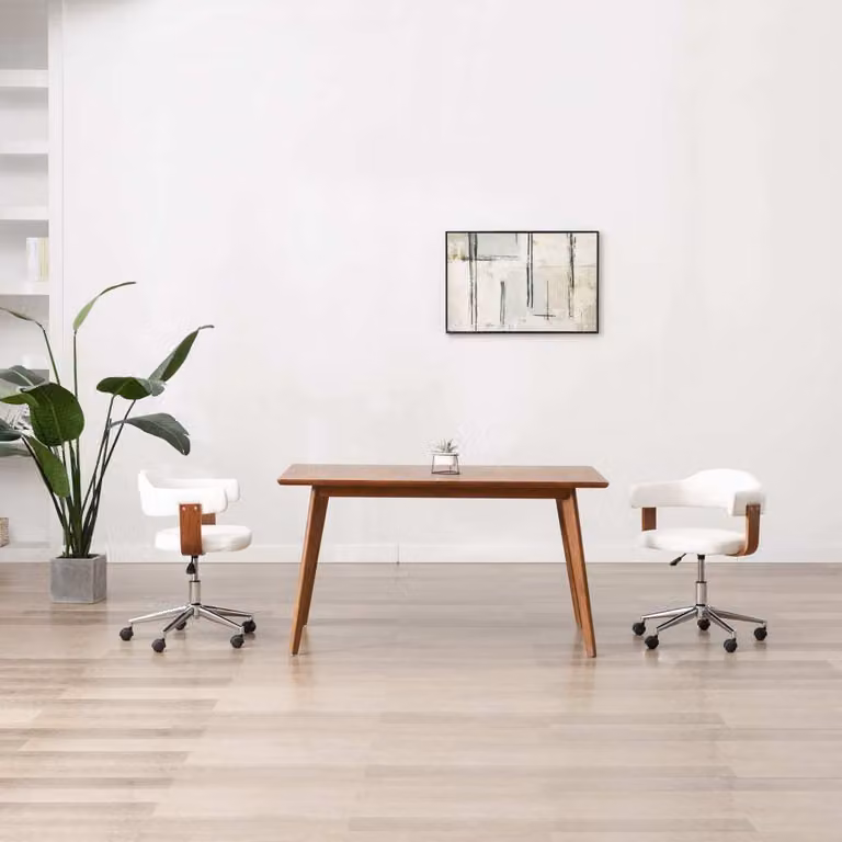 The Living Store Sedie da pranzo girevoli 2 pz. Legno curvo bianco e Similcuoio