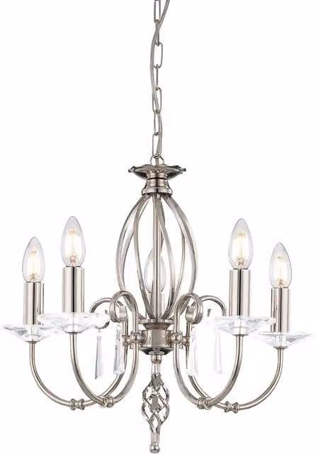 Lampadario Classico Aegean Elstead Lighting Argento con 5 Luci E14 in Metallo e Vetro Trasparente