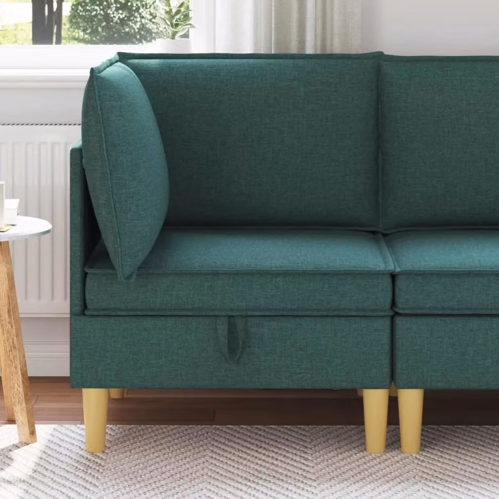 Divano da soggiorno minimalista in tessuto con struttura in legno e plastica, disponibile nei colori marrone e verde – 2