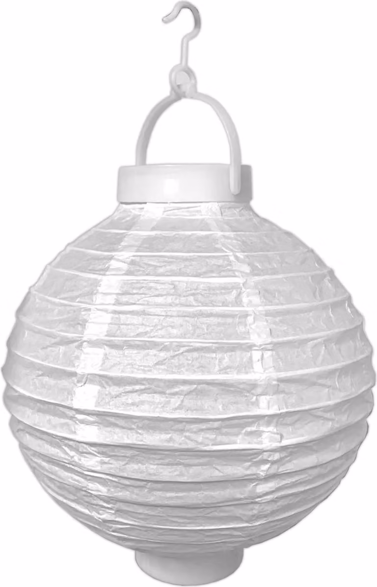 Lampion LED da esterno, ideale per feste e giardini, diametro 20 cm, colore bianco. Paralume decorativo a forma di sfera. Lanterna a LED