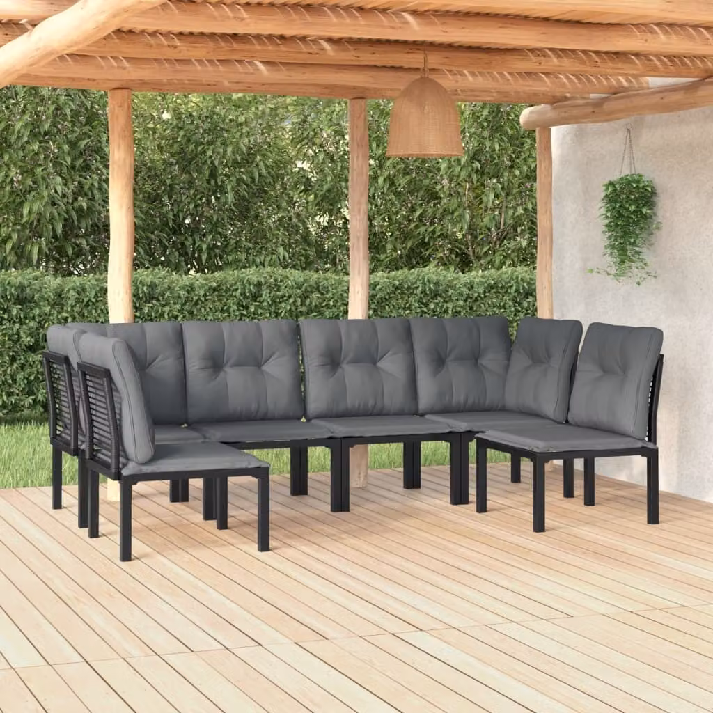 The Living Store Set da 6 pezzi per salotto da giardino in poly rattan nero e grigio