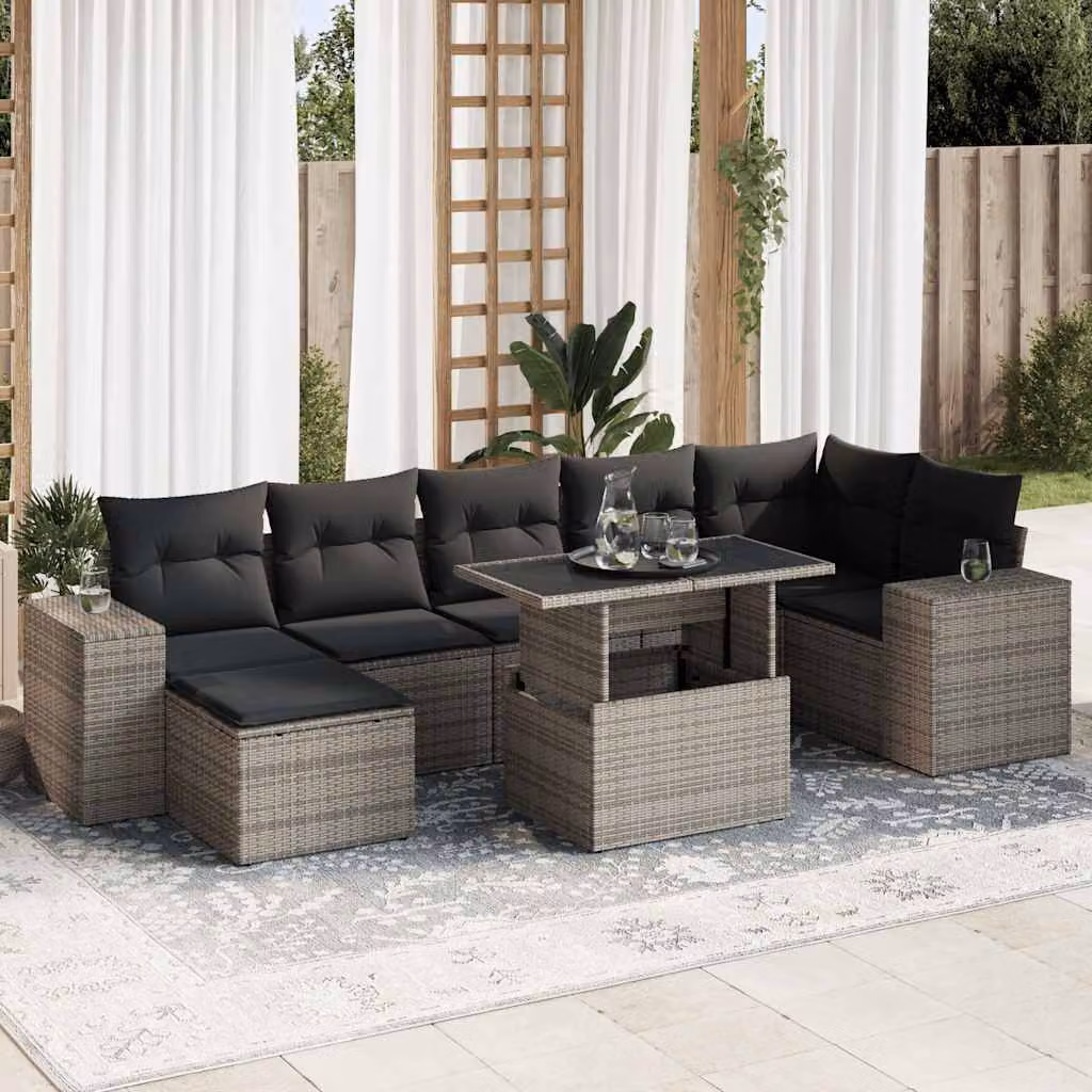 Maison Exclusive - Set da giardino 8 pezzi con cuscini grigio in polyrattan