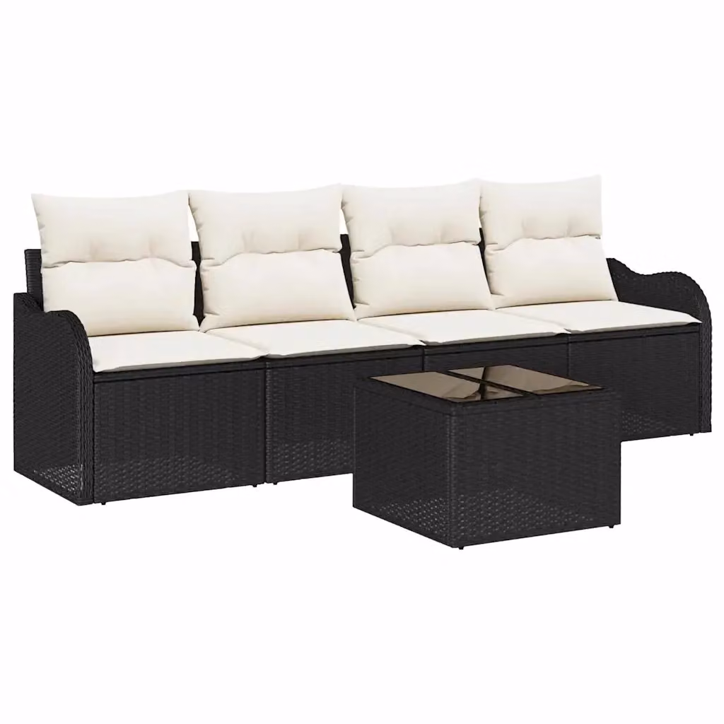 Set Divano da Giardino vidaXL 5 Pezzi a Forma di U con Tavolino, Colore Nero e Beige – 2