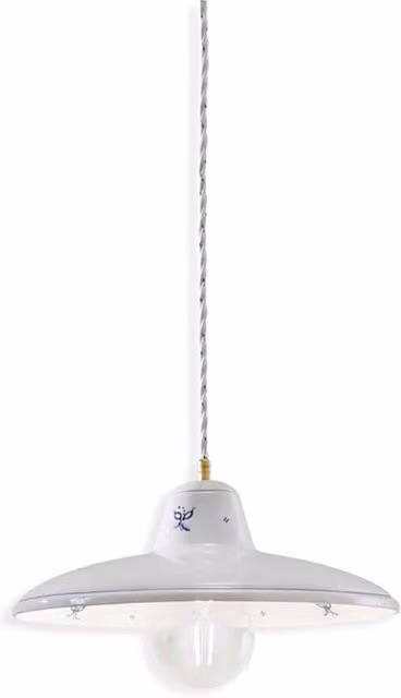 Lampadario Classico Como Ceramica Bianco Decorato Filo Blu 1 Luce E27