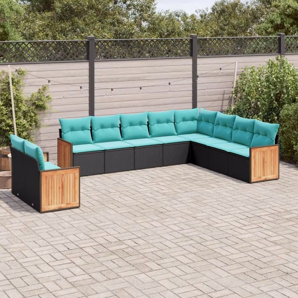 Maison Exclusive - Set da giardino 10 pezzi con cuscini, polyrattan nero