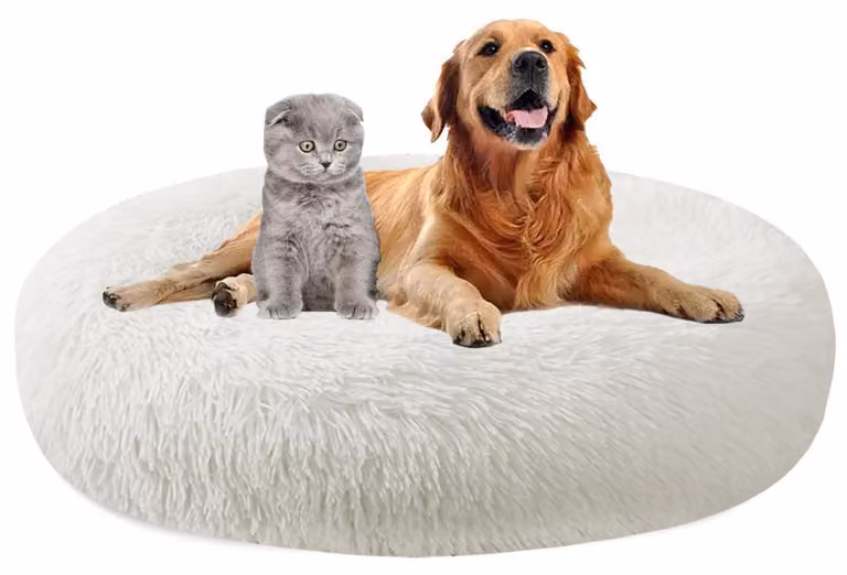 Cuccia per cani, forma rotonda, diametro 120 cm, in peluche, lavabile, antiscivolo, colore bianco