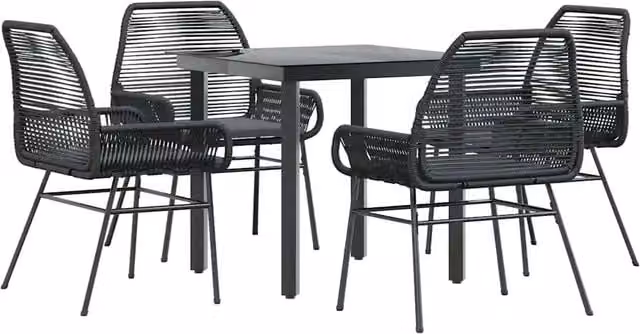 Set da Pranzo da Giardino con Cuscini 5 pz | Set Salotto da Giardino Polyrattan Vetro