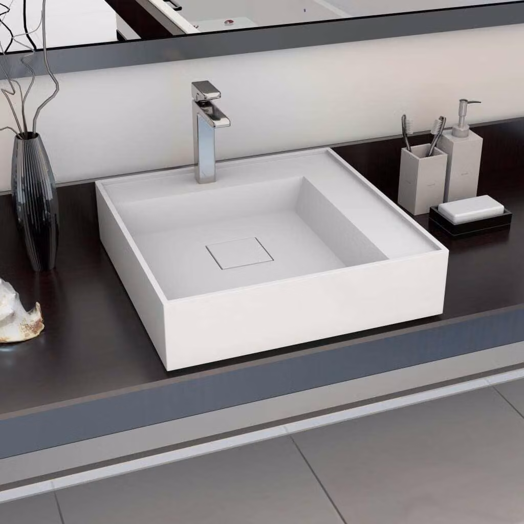 The Living Store Lavabo 50 x 50 x 12,3 cm Fusione minerale/marmo bianco