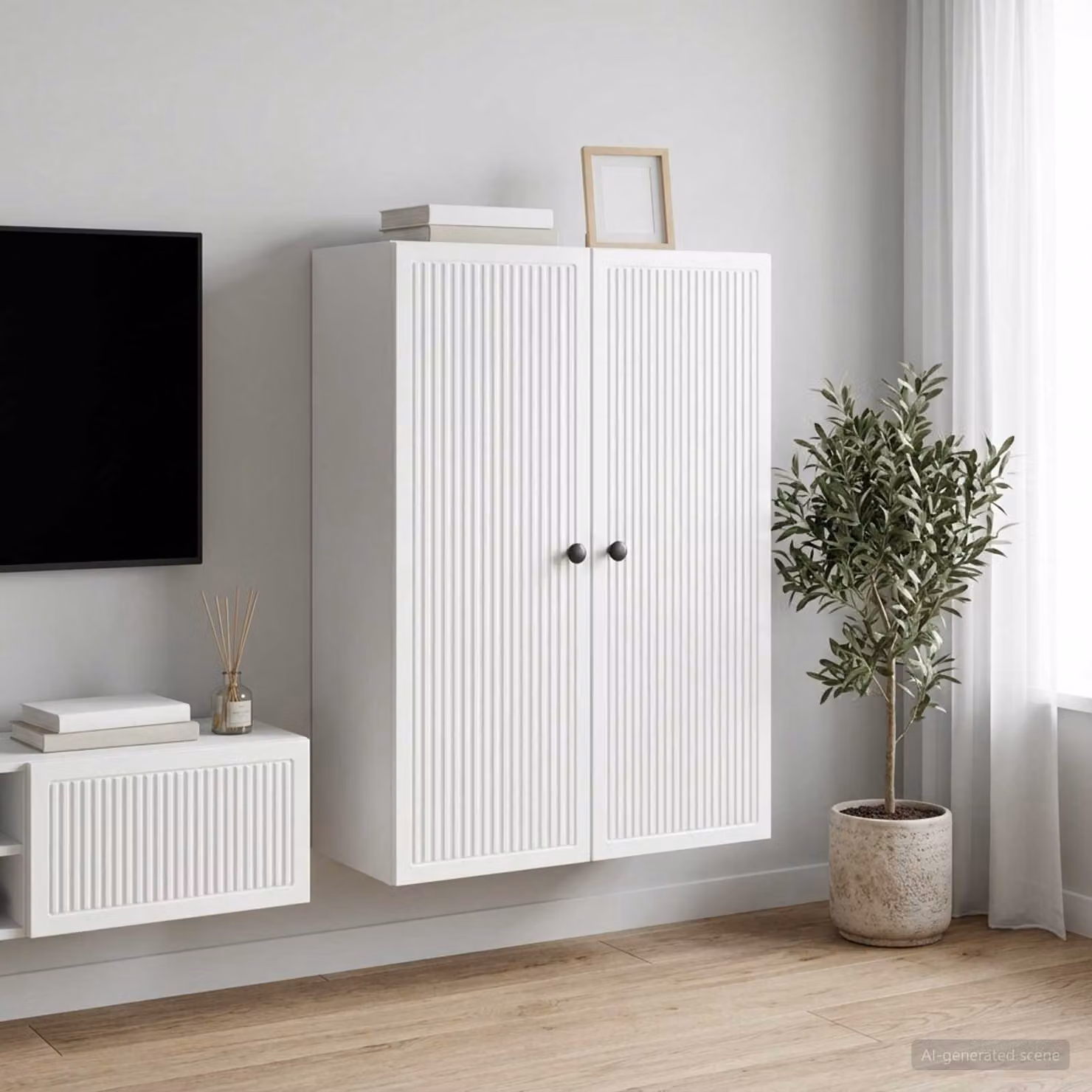 Mobiletto a muro vidaXL Bianco Lucido L: 66 cm, P: 34,5 cm, H: 90 cm