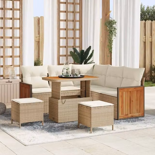 Set Divano da Giardino 9 pz 6-Numero di posti Beige e Crema 3365256
