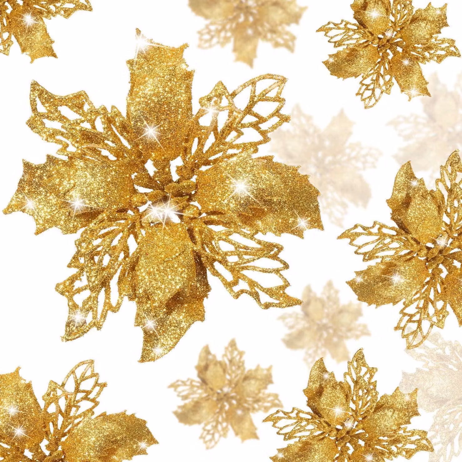 Alberi di Natale artificiali, fiori, glitter, 36 pezzi, assortimento di dimensioni (7,5/10/15 cm), decorazioni natalizie