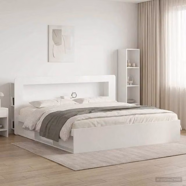 Testata del letto moderna vidaXL in legno MDF bianco lucido con ripiani integrati