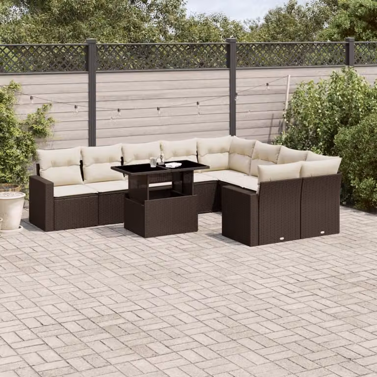 vidaXL Set Divani da Giardino a L in Polyrattan Marrone e Bianco con Cuscini e Tavolino