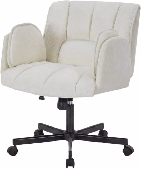 Sedia da ufficio girevole moderna in tessuto beige con braccioli e ruote per home office
