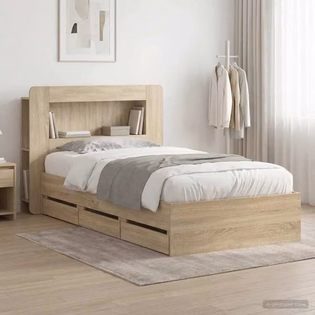 Letto con contenitore e cassetti vidaXL in legno Rovere, L: 140 cm, P: 211,5 cm, H: 93,5 cm