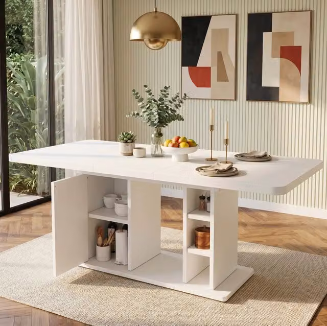 Tavolo da pranzo allungabile 140/180 x 80 cm in MDF bianco con vano contenitore
