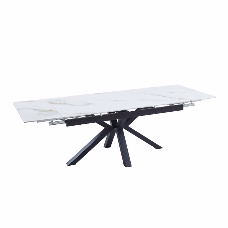 CasaDolce Tavolo allungabile AROSA, 160/240x90x76 cm, motivo marmorizzato bianco, gambe nere