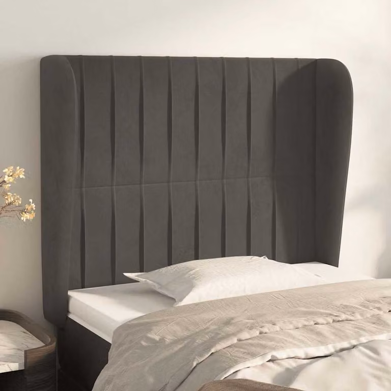 Testiera ad orecchio vidaXL in velluto grigio scuro L/P/H: 93 x 23 x 118/128 cm