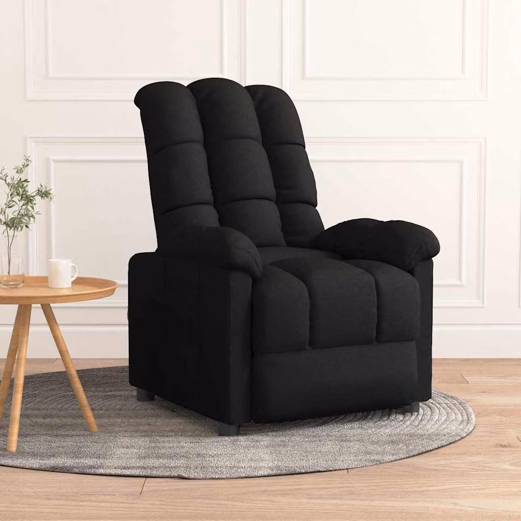 vidaXL Poltrona Reclinabile Relax in Tessuto Nero con Braccioli e Regolazione Manuale – 1