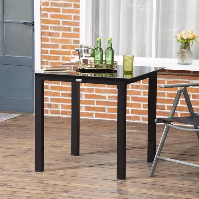 Tavolo da Giardino Quadrato 4 Posti ¨C MINIMAL ¨C Alluminio Nero, Vetro, 80x80x74 cm