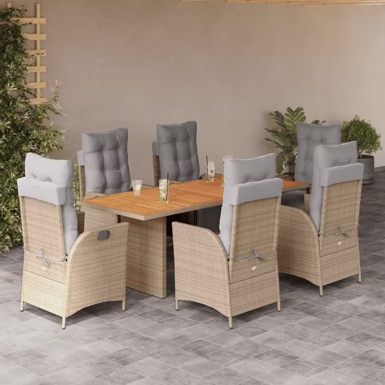 Maison Exclusive - Set da pranzo da giardino 7 pezzi con cuscini, miscela di polirattan beige