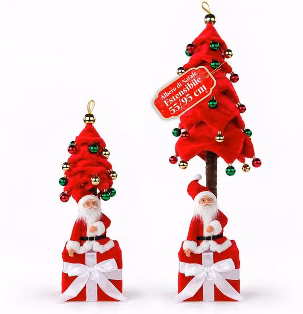 Albero di Natale Estensibile 90 e 95 cm con Pacco Regalo e Personaggi