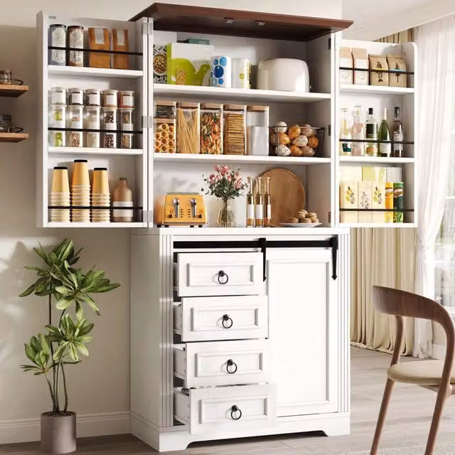 Mobile colonna da cucina con 4 cassetti ripiani regolabili soft-close MDF bianco 80 × 39;8 × 180 cm