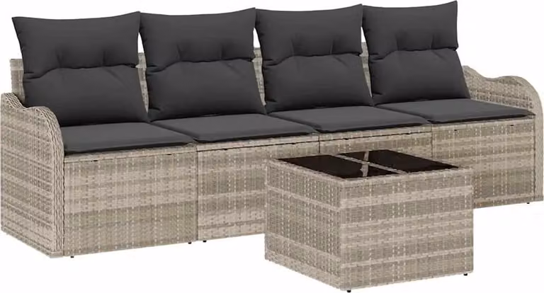 Set Divano da Giardino Grigio chiaro polyrattan