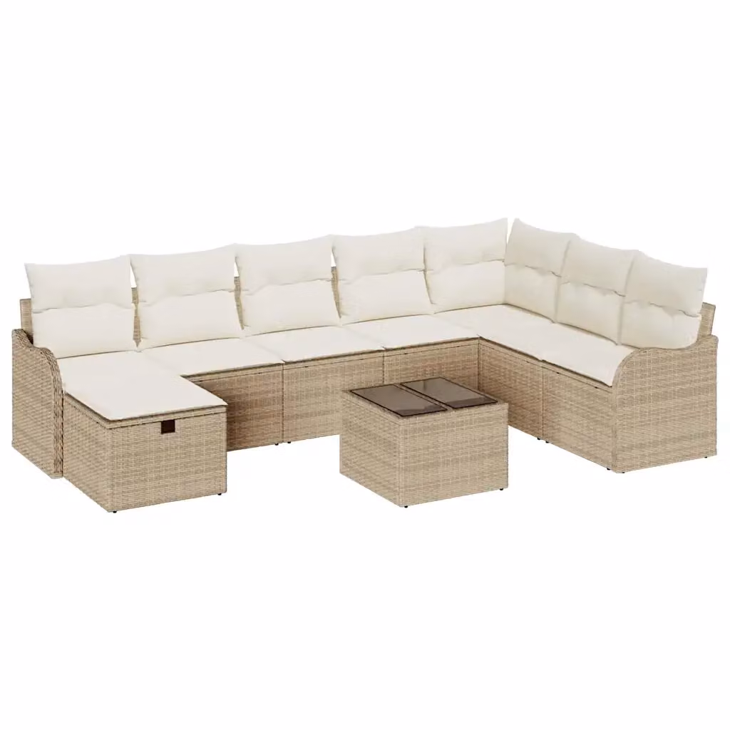vidaXL Set di divani da giardino 9 pezzi con cuscini beige e bianco in rattan e metallo – 2