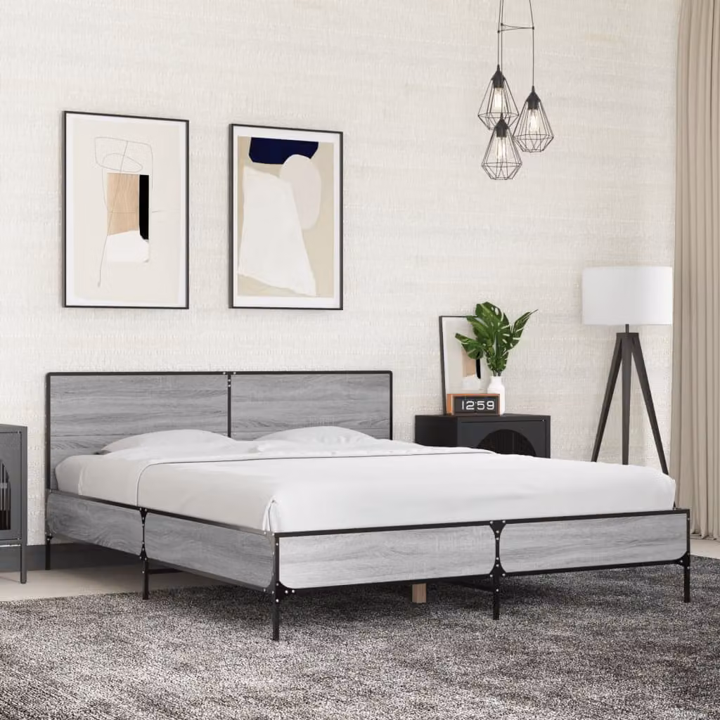 Giroletto vidaXL in legno multistrato e metallo, Grigio Sonoma, 150x200 cm