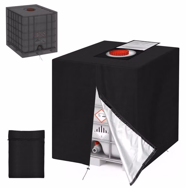Copertura per serbatoio IBC da 1000 litri, colore nero, dimensioni 120x100x116 cm, impermeabile, resistente al vento e ai raggi UV, realizzata in tessuto Oxford 210D