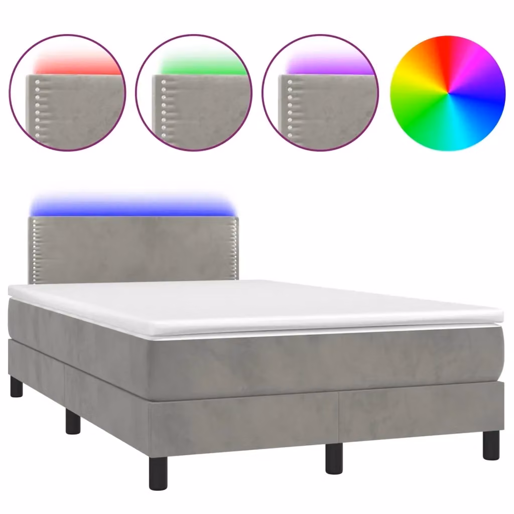 Letto matrimoniale moderno vidaXL in velluto grigio con materasso ibrido, illuminazione LED sottostante e porta USB, L/P/H: 120 x 200 cm – 2