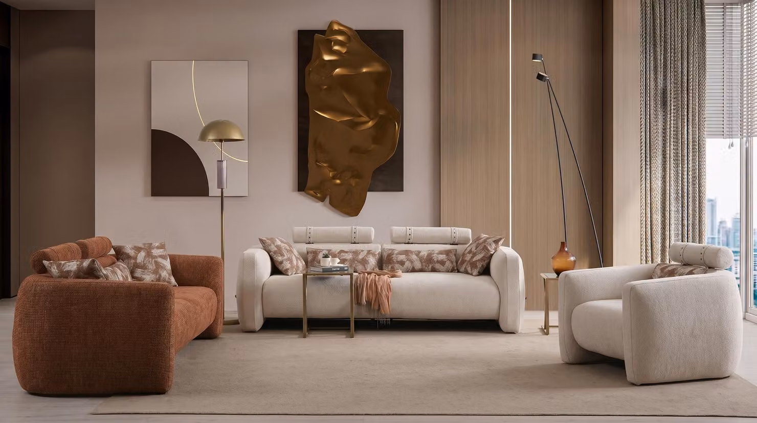 Wohnzimmer Set 2x 3 Sitzer Sofa Sessel Modern Groß Schick