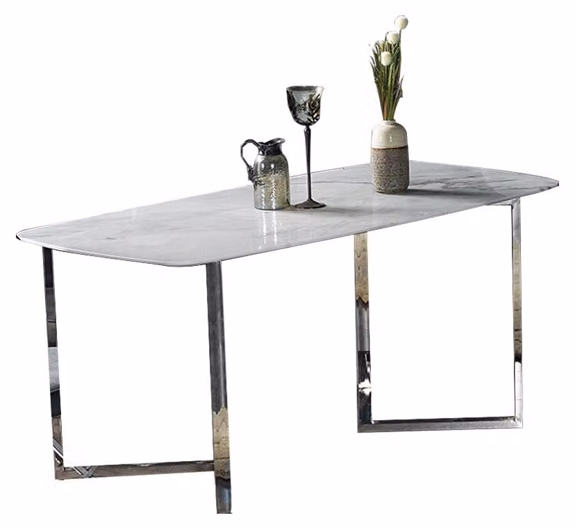 Luxus Esszimmer Tisch Silber Weiß Esstische Tische 180x90cm Marmor Optik
