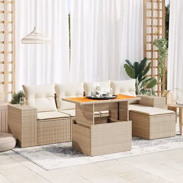 Set Divano da Giardino 6 pz con Cuscini Beige in Polyrattan 3327362