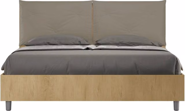 BS COM Letto matrimoniale senza rete 160x200 Quercia cuscini similpelle cappuccino